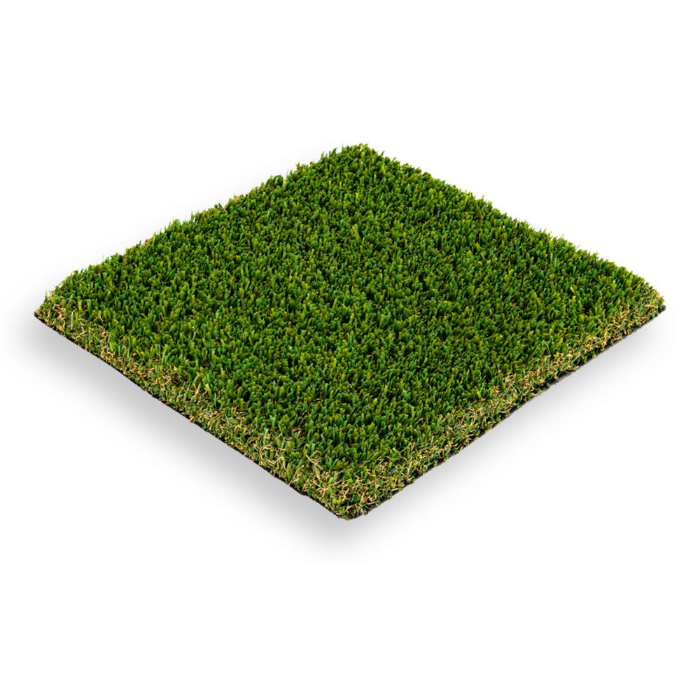 Square piece of pet artificial grass on a white background